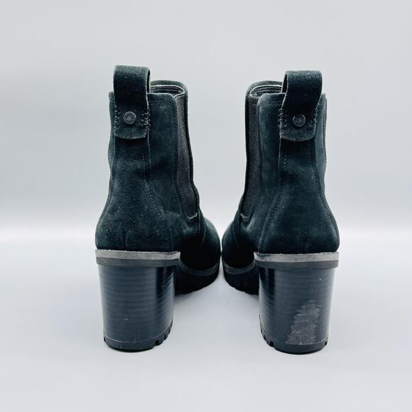 UGG Boots Womens 8 Black Suede Chelsea Lug Sole Ankle Block Heel Booties - Picture 8 of 12